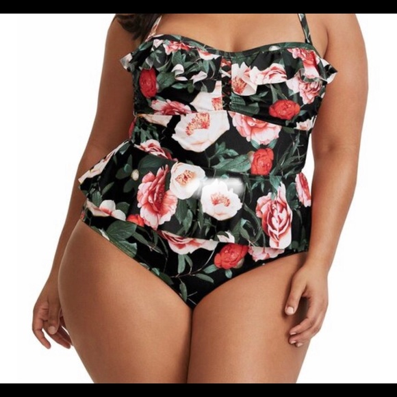 Tutorutor Retro Floral Women’s Plus Size Swimwear Peplum Tankini XXL - Picture 1 of 6